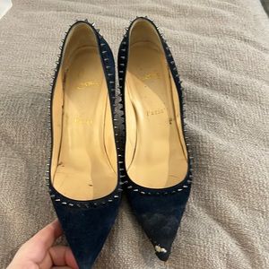 Christian Louboutin spiked Navy suede heels size 37.5